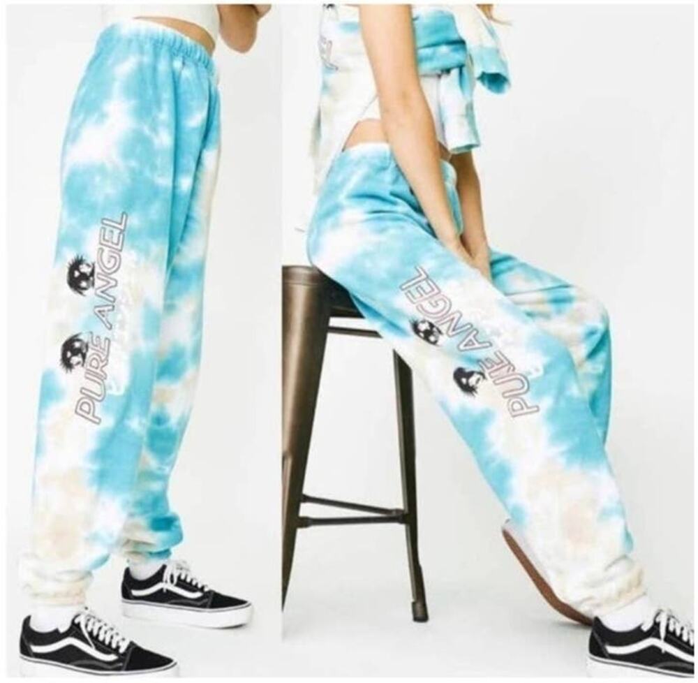BSR By Samii Ryan Pure angel blue tan tie-dye sweatpants drawstring Size S